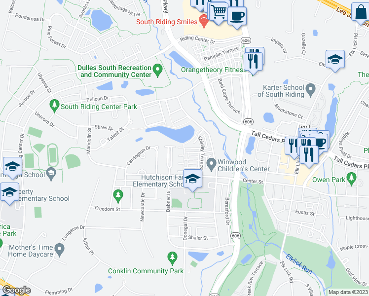 map of restaurants, bars, coffee shops, grocery stores, and more near Longworth Terrace in Chantilly