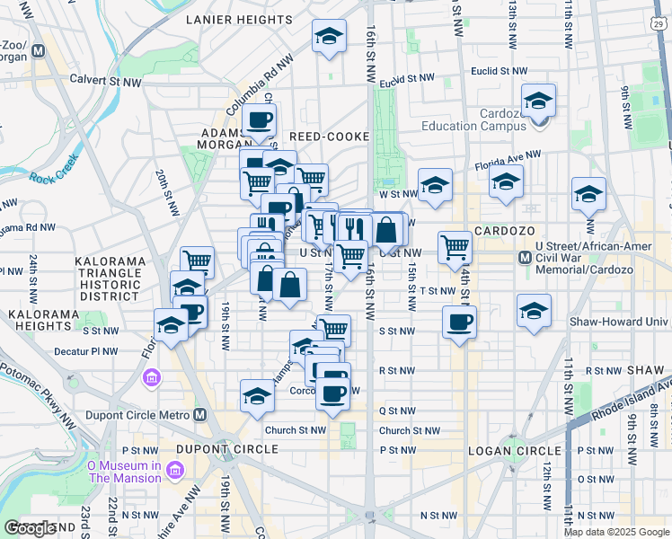 map of restaurants, bars, coffee shops, grocery stores, and more near 1927 17th Street Northwest in Washington