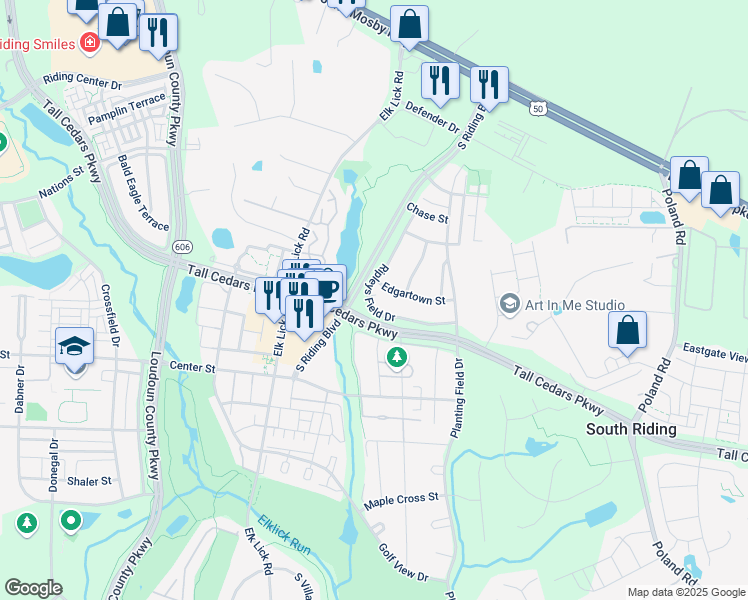 map of restaurants, bars, coffee shops, grocery stores, and more near 25300 Ripleys Field Drive in Chantilly