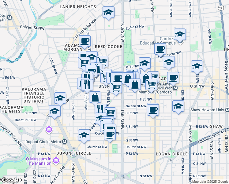 map of restaurants, bars, coffee shops, grocery stores, and more near 1926 New Hampshire Avenue Northwest in Washington