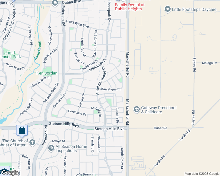 map of restaurants, bars, coffee shops, grocery stores, and more near 7582 Manistique Drive in Colorado Springs
