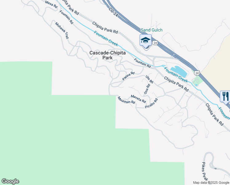 map of restaurants, bars, coffee shops, grocery stores, and more near 9430 Maveta Road in Cascade-Chipita Park