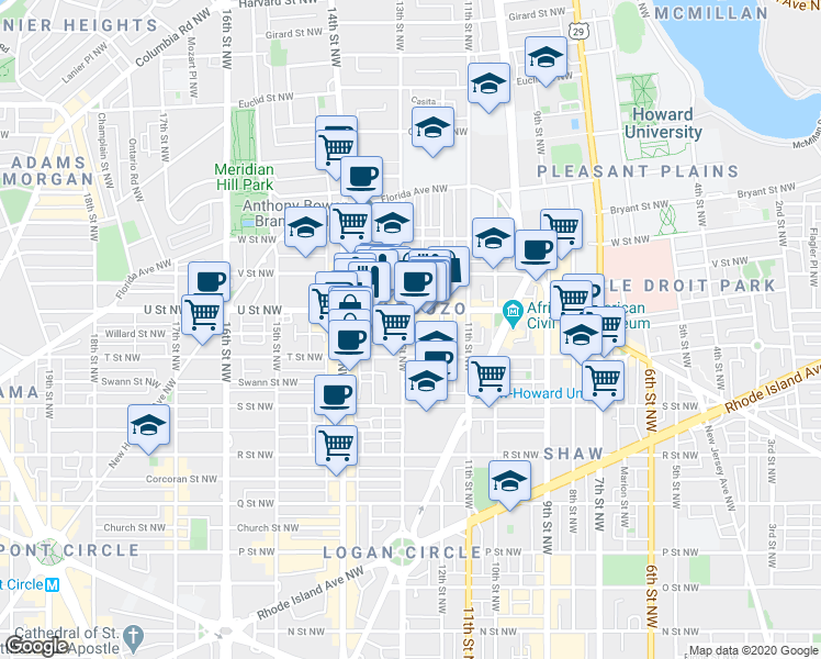 map of restaurants, bars, coffee shops, grocery stores, and more near 101 Independence Avenue Southeast in Washington
