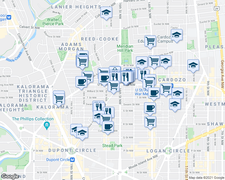 map of restaurants, bars, coffee shops, grocery stores, and more near 101 Independence Avenue Southeast in Washington
