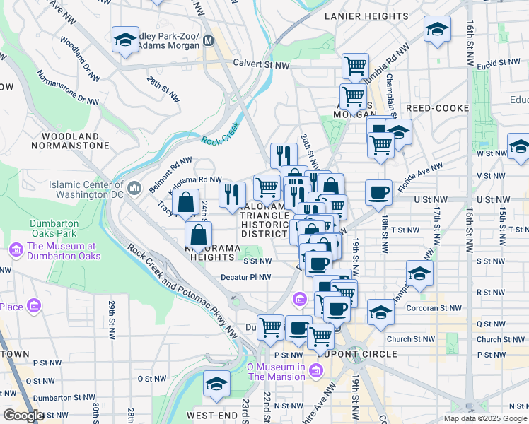 map of restaurants, bars, coffee shops, grocery stores, and more near 2153 California Street Northwest in Washington
