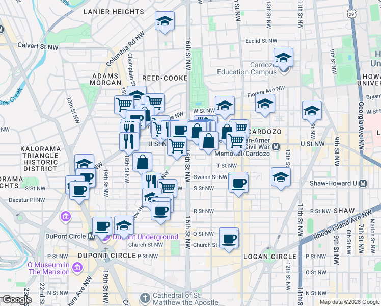 map of restaurants, bars, coffee shops, grocery stores, and more near 101 Independence Avenue Southeast in Washington