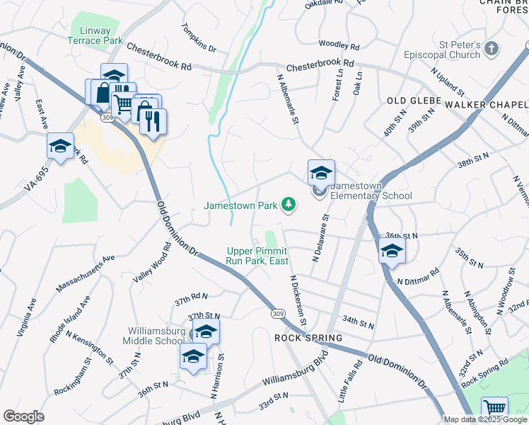map of restaurants, bars, coffee shops, grocery stores, and more near 3945 North Dumbarton Street in McLean