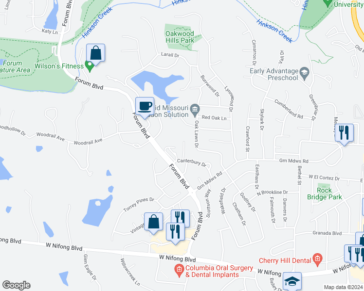 map of restaurants, bars, coffee shops, grocery stores, and more near 3307 Belle Meade Drive in Columbia