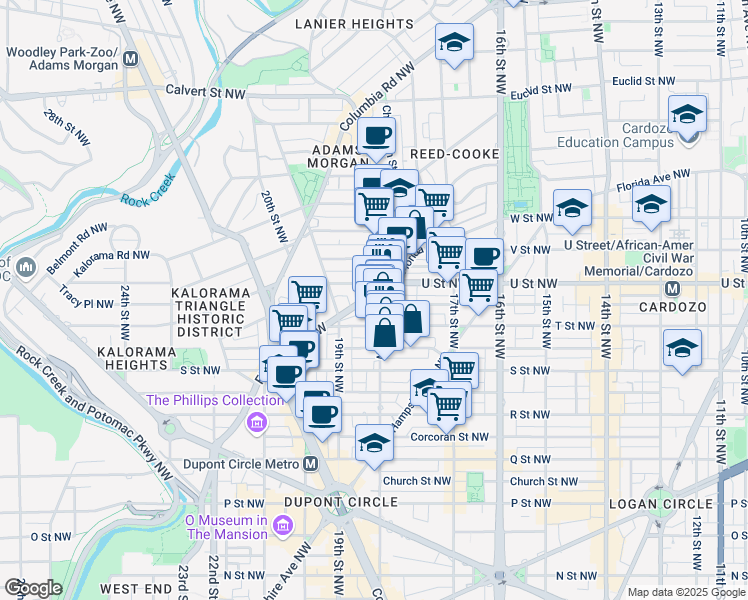 map of restaurants, bars, coffee shops, grocery stores, and more near 1930 18th Street Northwest in Washington