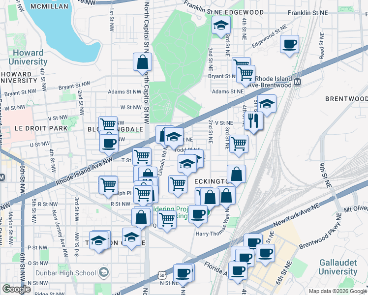 map of restaurants, bars, coffee shops, grocery stores, and more near 101 Independence Avenue Southeast in Washington