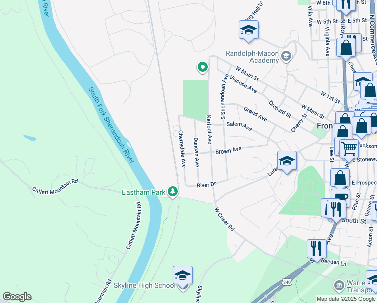 map of restaurants, bars, coffee shops, grocery stores, and more near 610 Brown Avenue in Front Royal