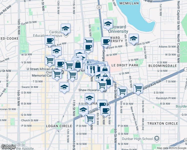 map of restaurants, bars, coffee shops, grocery stores, and more near 101 Independence Avenue Southeast in Washington