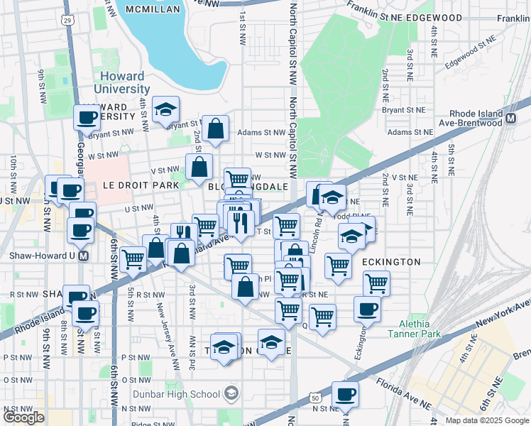 map of restaurants, bars, coffee shops, grocery stores, and more near 101 Independence Avenue Southeast in Washington