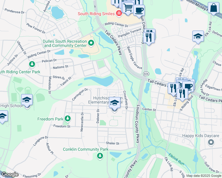 map of restaurants, bars, coffee shops, grocery stores, and more near 42792 Longworth Terrace in Chantilly