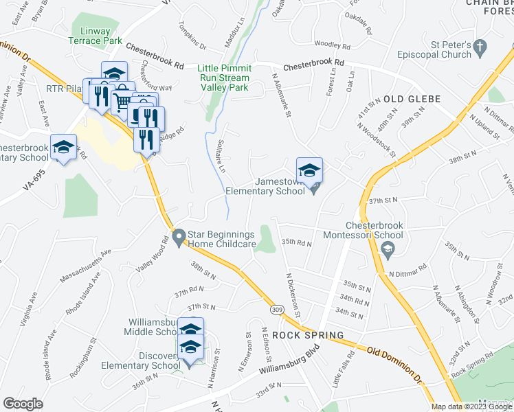 map of restaurants, bars, coffee shops, grocery stores, and more near 3945 North Dumbarton Street in McLean