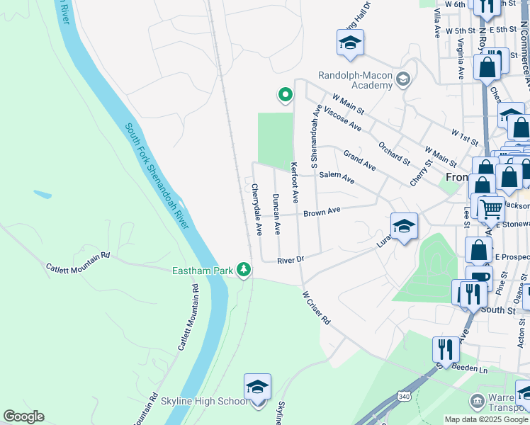 map of restaurants, bars, coffee shops, grocery stores, and more near 610 Brown Avenue in Front Royal