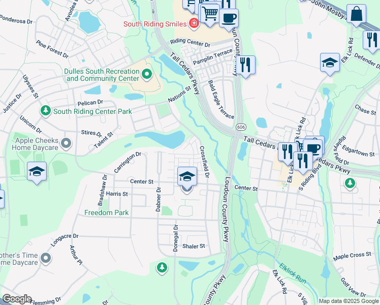 map of restaurants, bars, coffee shops, grocery stores, and more near 42818 Longworth Terrace in Chantilly