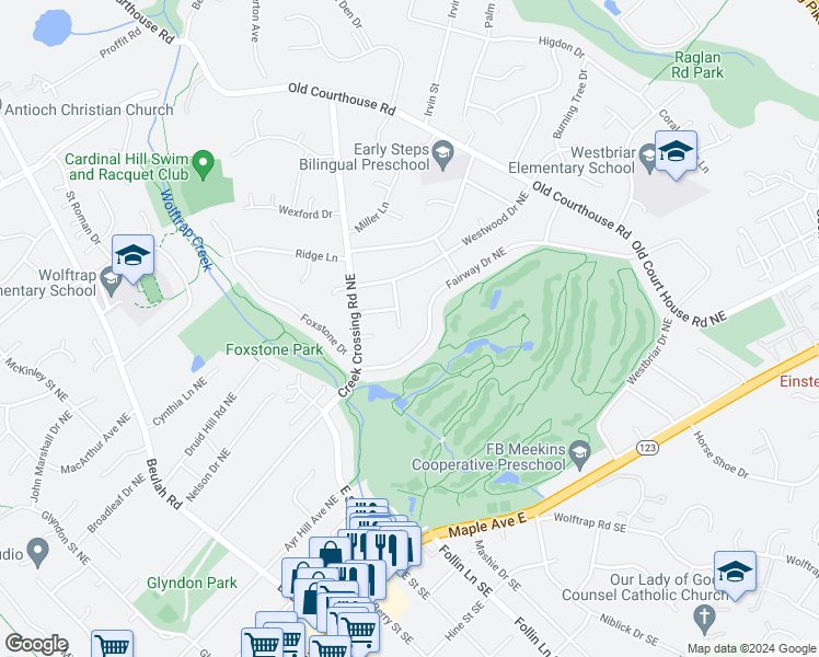 map of restaurants, bars, coffee shops, grocery stores, and more near 509 Devonshire Drive Northeast in Vienna