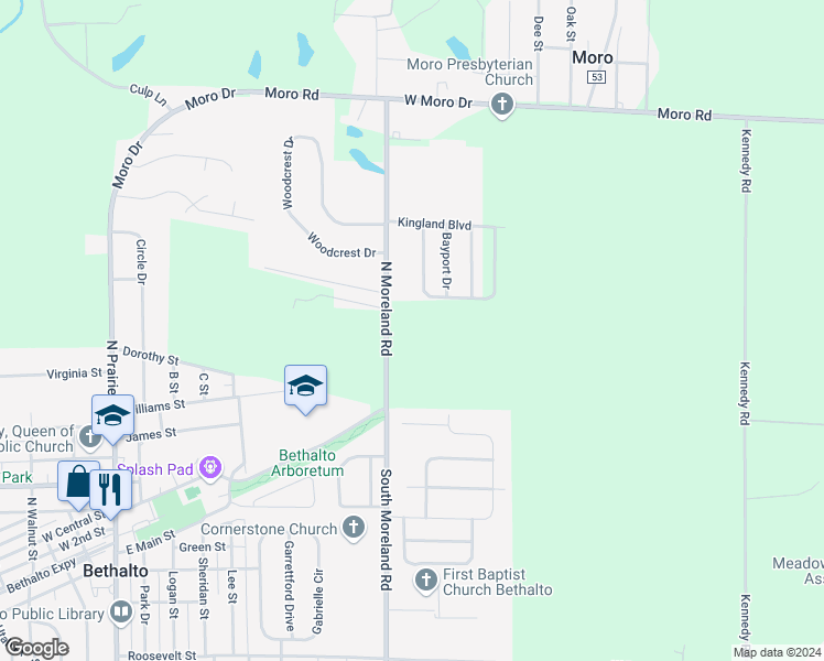 map of restaurants, bars, coffee shops, grocery stores, and more near 903 North Moreland Road in Bethalto