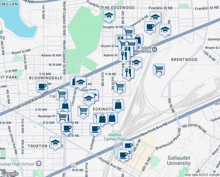 map of restaurants, bars, coffee shops, grocery stores, and more near 101 Independence Avenue Southeast in Washington