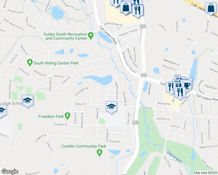 map of restaurants, bars, coffee shops, grocery stores, and more near 42786 Longworth Terrace in Chantilly