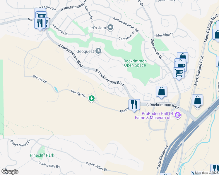 map of restaurants, bars, coffee shops, grocery stores, and more near 5750 Pale Rock Terrace in Colorado Springs