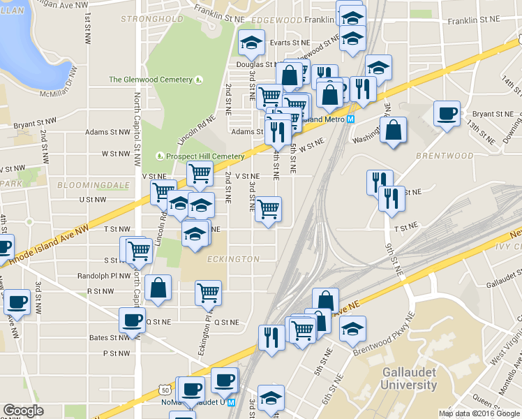 map of restaurants, bars, coffee shops, grocery stores, and more near 101 Independence Avenue Southeast in Washington