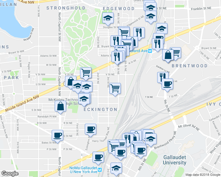map of restaurants, bars, coffee shops, grocery stores, and more near 101 Independence Avenue Southeast in Washington