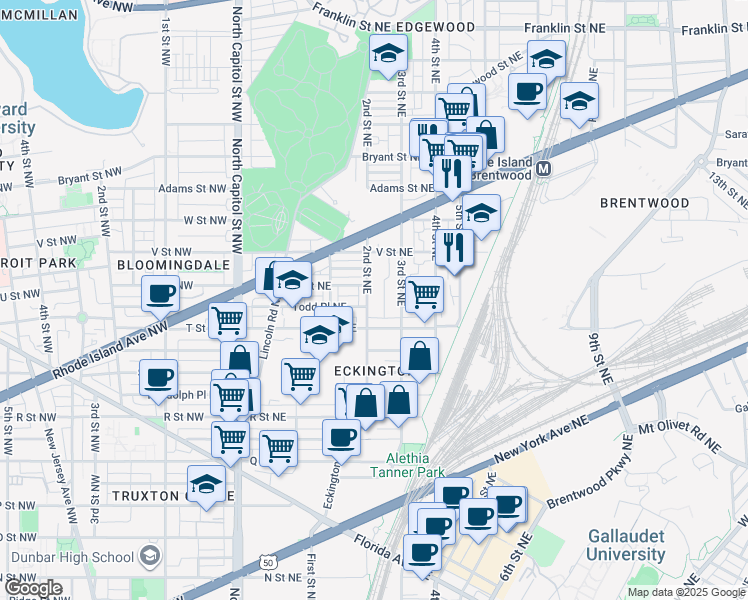 map of restaurants, bars, coffee shops, grocery stores, and more near 101 Independence Avenue Southeast in Washington