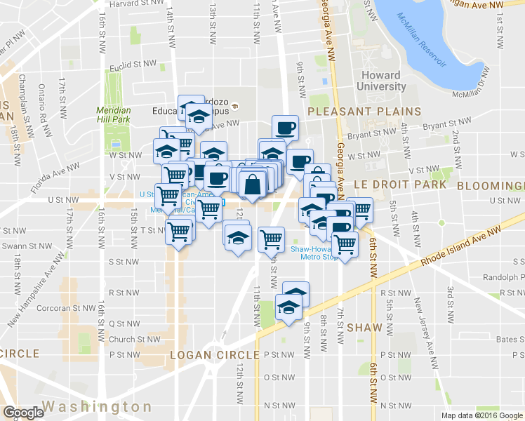 map of restaurants, bars, coffee shops, grocery stores, and more near 101 Independence Avenue Southeast in Washington