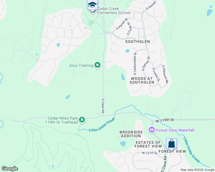 map of restaurants, bars, coffee shops, grocery stores, and more near 11701 South Clare Road in Olathe