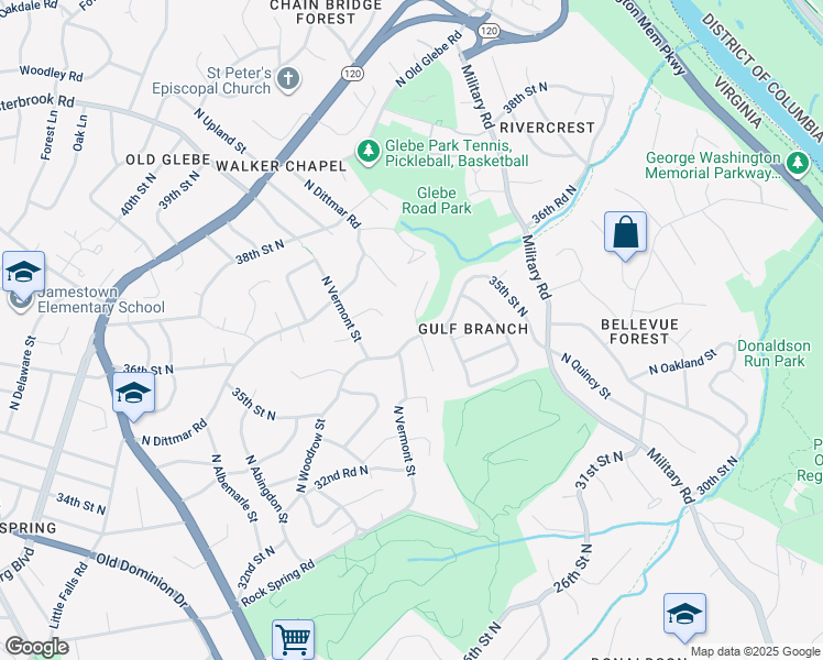 map of restaurants, bars, coffee shops, grocery stores, and more near 4401 35th Street North in Arlington