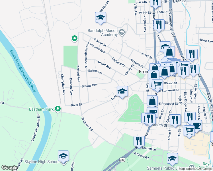 map of restaurants, bars, coffee shops, grocery stores, and more near 310 Brown Avenue in Front Royal