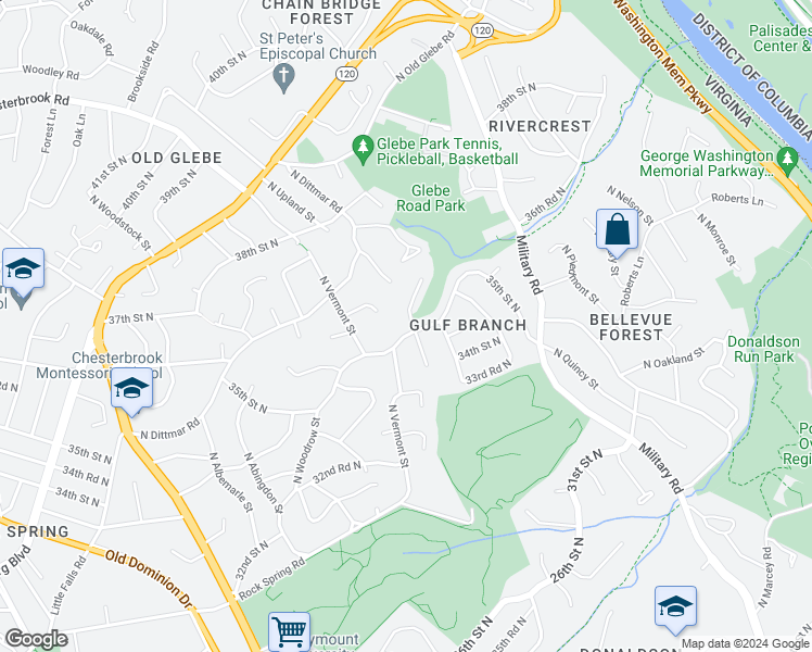 map of restaurants, bars, coffee shops, grocery stores, and more near 4401 35th Street North in Arlington