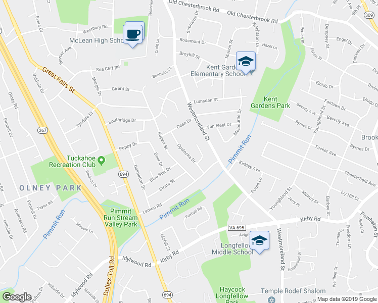 map of restaurants, bars, coffee shops, grocery stores, and more near 1825 Opalocka Drive in McLean