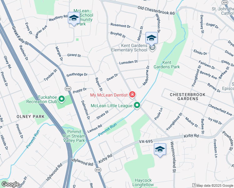map of restaurants, bars, coffee shops, grocery stores, and more near 1825 Opalocka Drive in McLean
