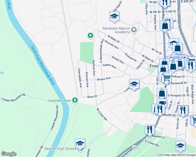 map of restaurants, bars, coffee shops, grocery stores, and more near 563 Brown Avenue in Front Royal