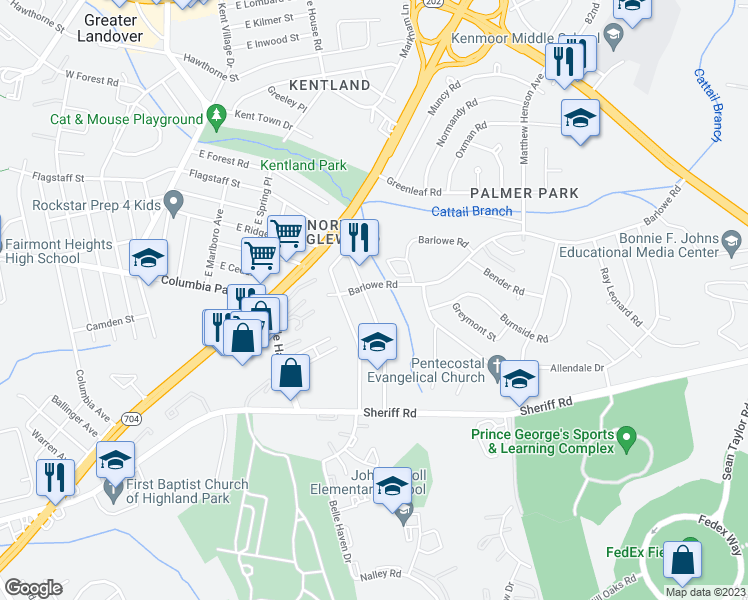 map of restaurants, bars, coffee shops, grocery stores, and more near 1859 Dutch Village Drive in Hyattsville