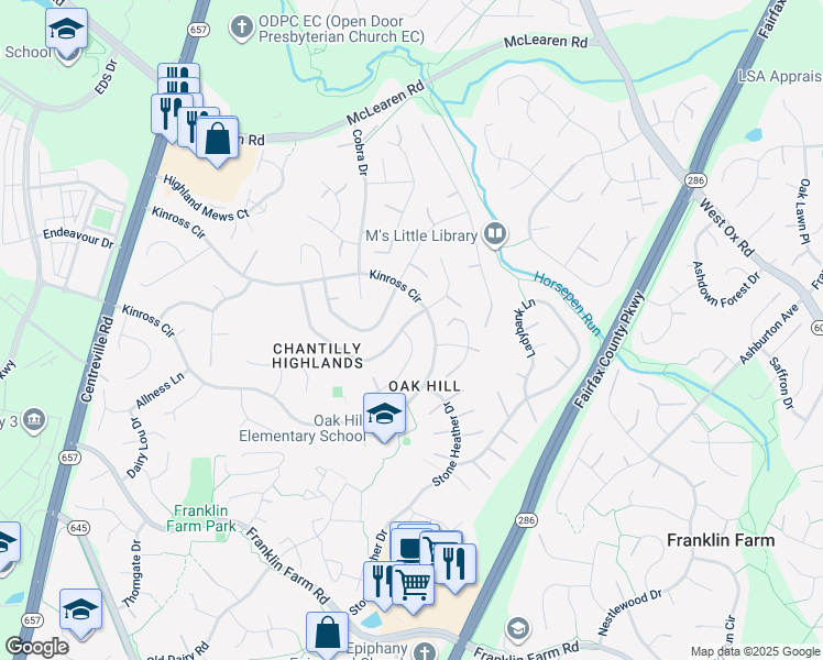 map of restaurants, bars, coffee shops, grocery stores, and more near 13337 Scotsmore Way in Herndon