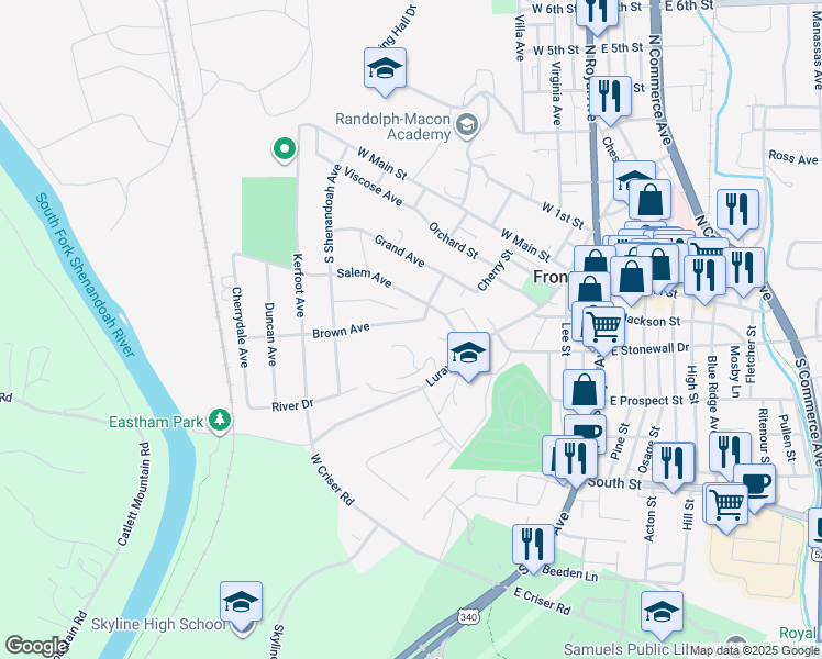 map of restaurants, bars, coffee shops, grocery stores, and more near 310 Brown Avenue in Front Royal