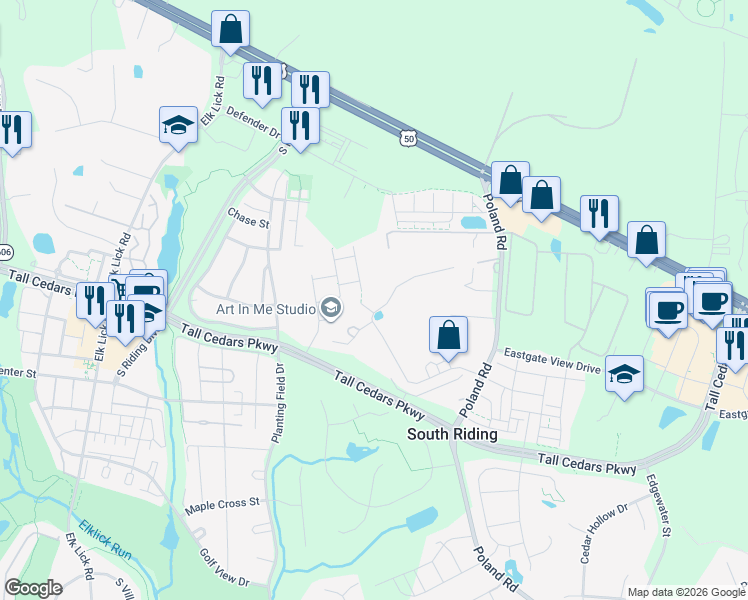 map of restaurants, bars, coffee shops, grocery stores, and more near 43379 Mountain View Drive in Chantilly