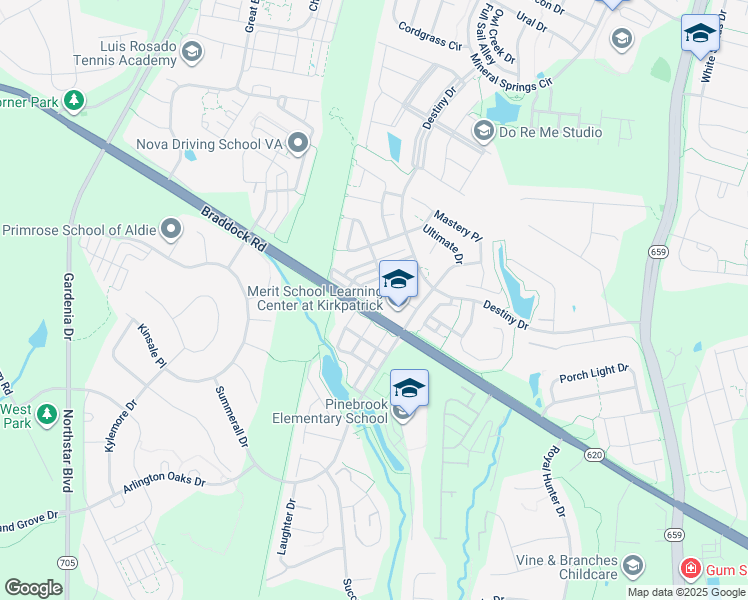 map of restaurants, bars, coffee shops, grocery stores, and more near 25401 Patriot Terrace in Aldie