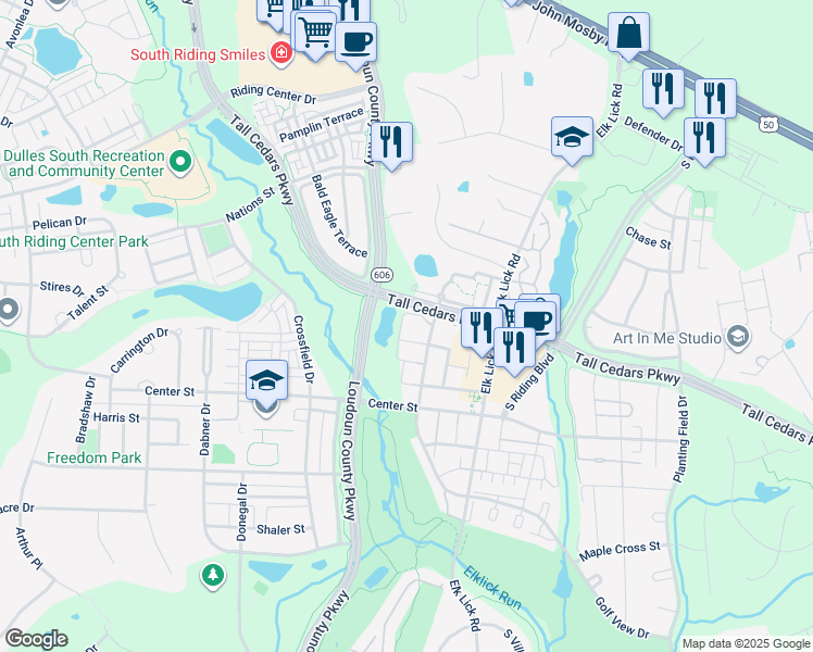 map of restaurants, bars, coffee shops, grocery stores, and more near 25336 Ashbury Drive in Chantilly