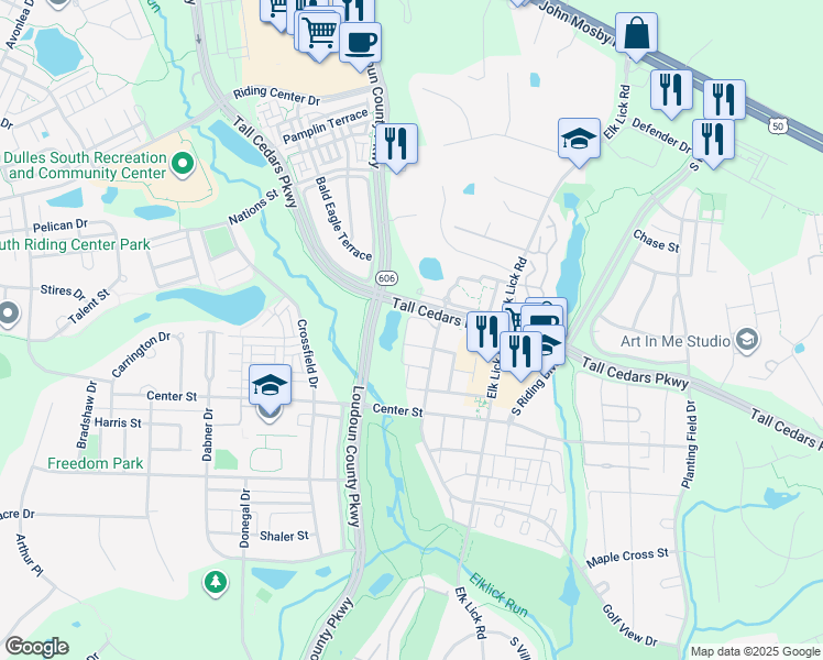 map of restaurants, bars, coffee shops, grocery stores, and more near 25336 Ashbury Drive in Chantilly