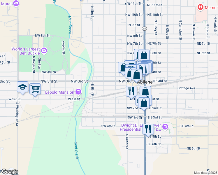 map of restaurants, bars, coffee shops, grocery stores, and more near 510 Northwest 2nd Street in Abilene