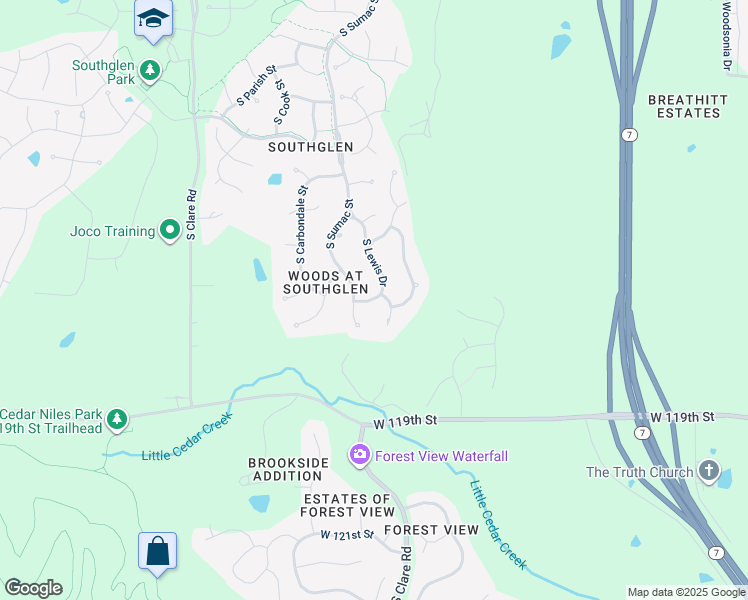 map of restaurants, bars, coffee shops, grocery stores, and more near 35122 South Lewis Drive in Olathe