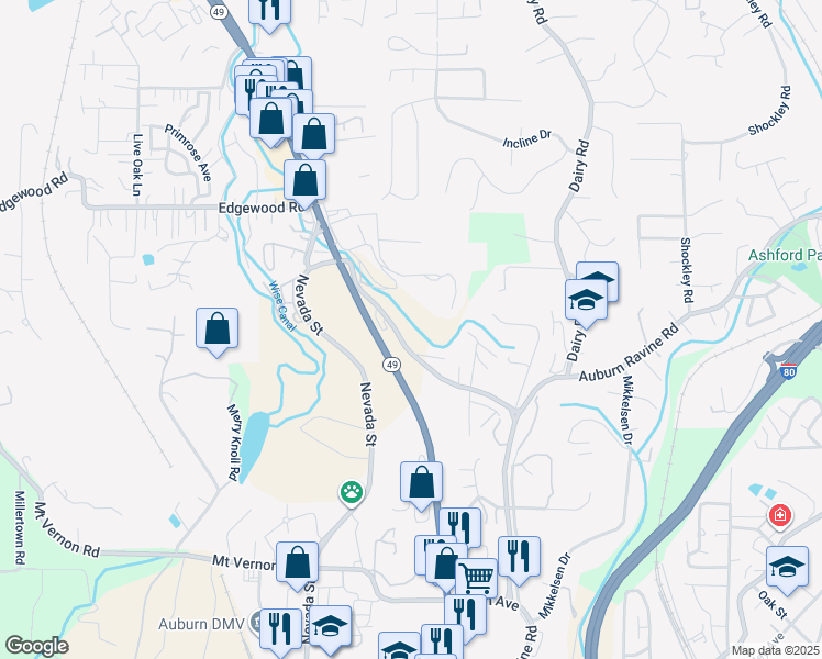 map of restaurants, bars, coffee shops, grocery stores, and more near 888 Marguerite Mine Road in Auburn