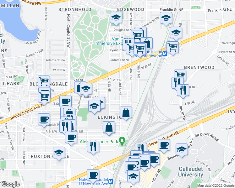 map of restaurants, bars, coffee shops, grocery stores, and more near 101 Independence Avenue Southeast in Washington