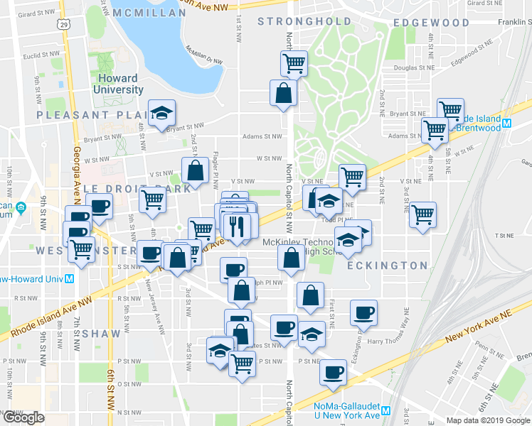 map of restaurants, bars, coffee shops, grocery stores, and more near 101 Independence Avenue Southeast in Washington