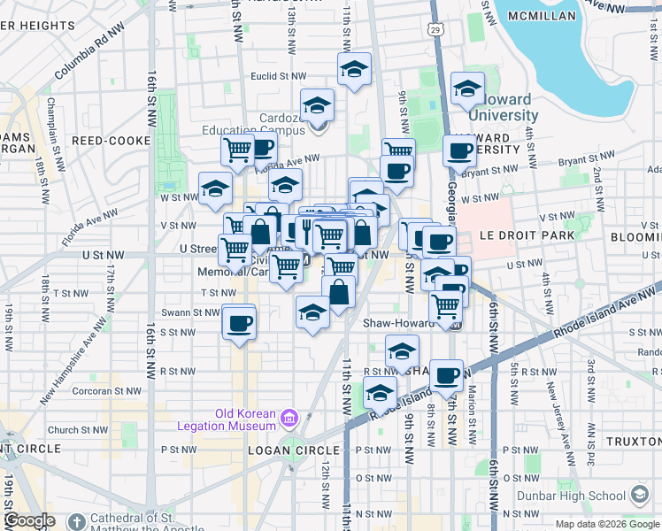 map of restaurants, bars, coffee shops, grocery stores, and more near 101 Independence Avenue Southeast in Washington